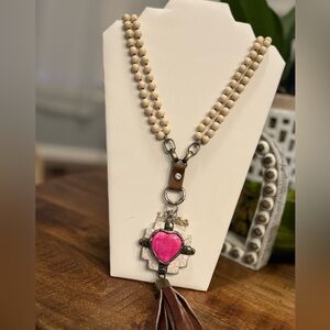 White and Pink Turquoise long necklace